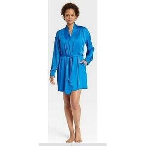 NEW Stars Above Blue Satin Long Sleeve Robe